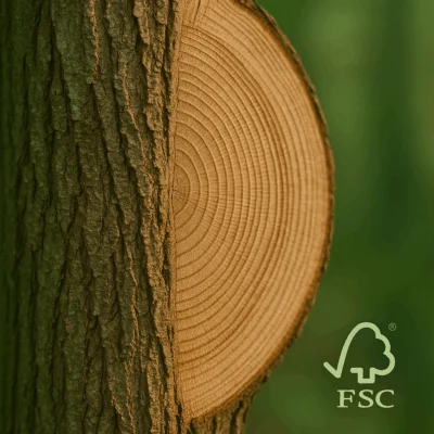 Træstamme → Nærbillede af træstamme – FSC ansvarlig skovdrift